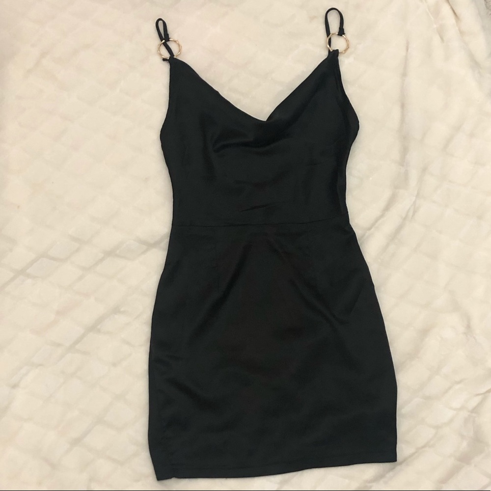 Black satin cowl neck dress